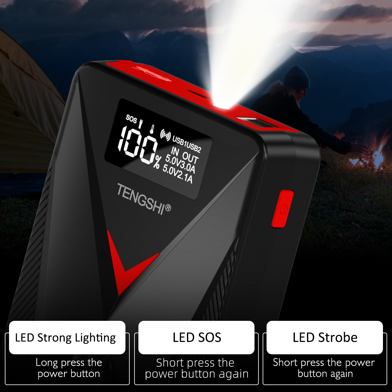 安全便携12V车载汽车应急启动电源搭火过江龙零下-30℃极寒启动充电宝+LED灯过压保护适用所有汽油车